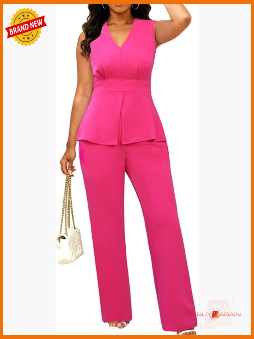 Sleeveless Blazer 2 Piece Pantsuit Set Business Casual Work Outfits